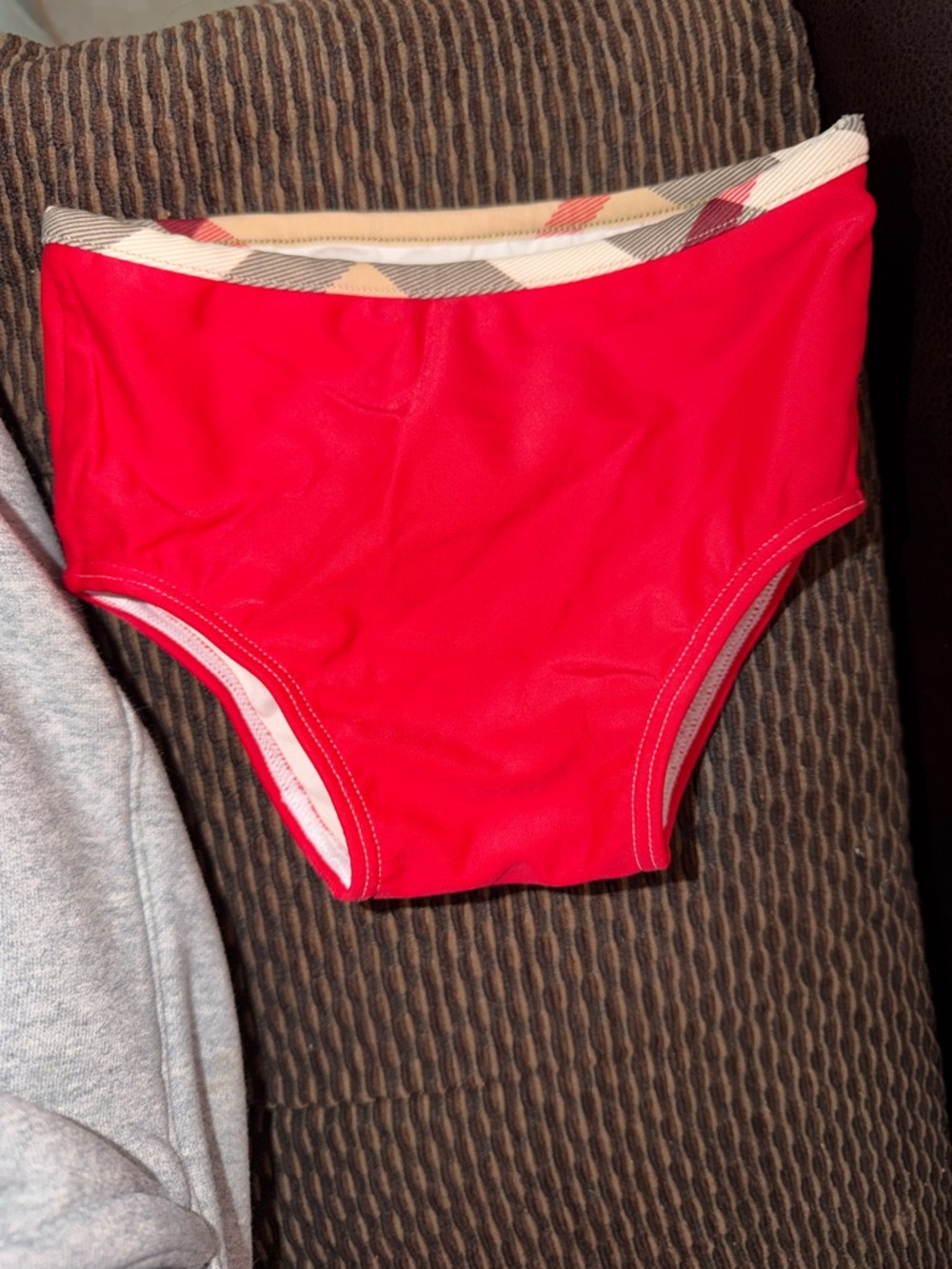 Burberry Children's Lined Swim Brief with Beige Plaid Trim